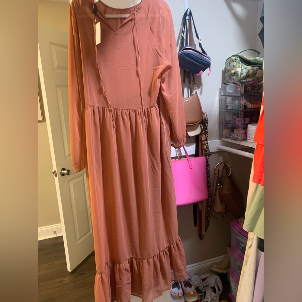 Zara Dusty Rose shear Tiered Maxi Dress